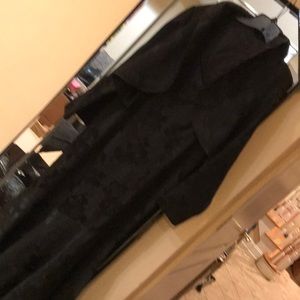 Black pattern on black satin two piece gown